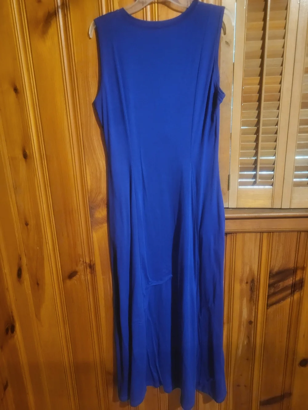 Sleeveless Royal Blue Midi Dress with Front Button Detail